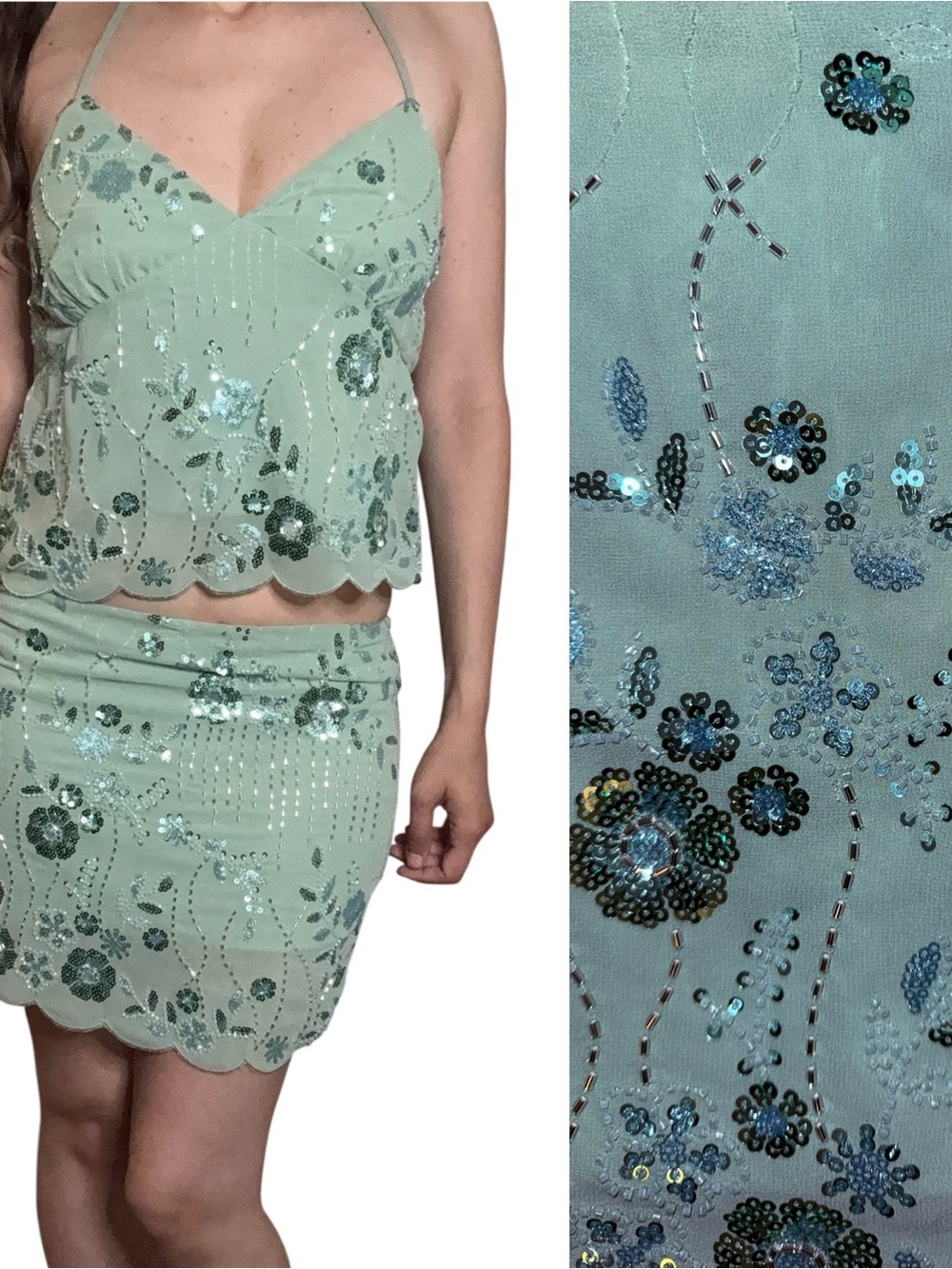 New Marshalls Viral Thirty Thirty Blue Green Beaded Top Skirt Set Medium